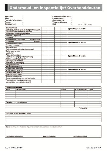 Inspection  notebook overhead doors