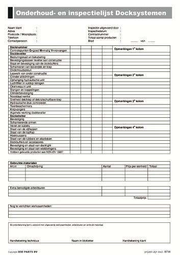 [6060001] Inspectielijsten docksystemen