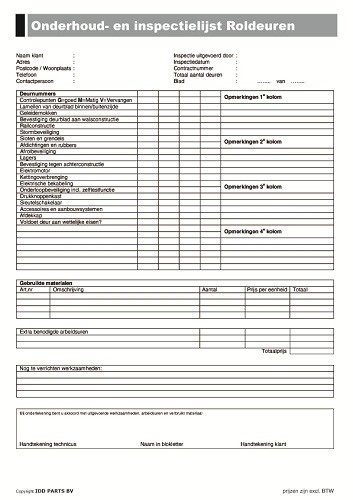 [6070001] Inspectielijsten roldeuren