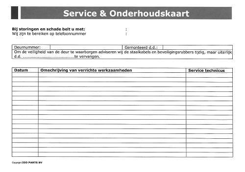 Service  and maintenance card